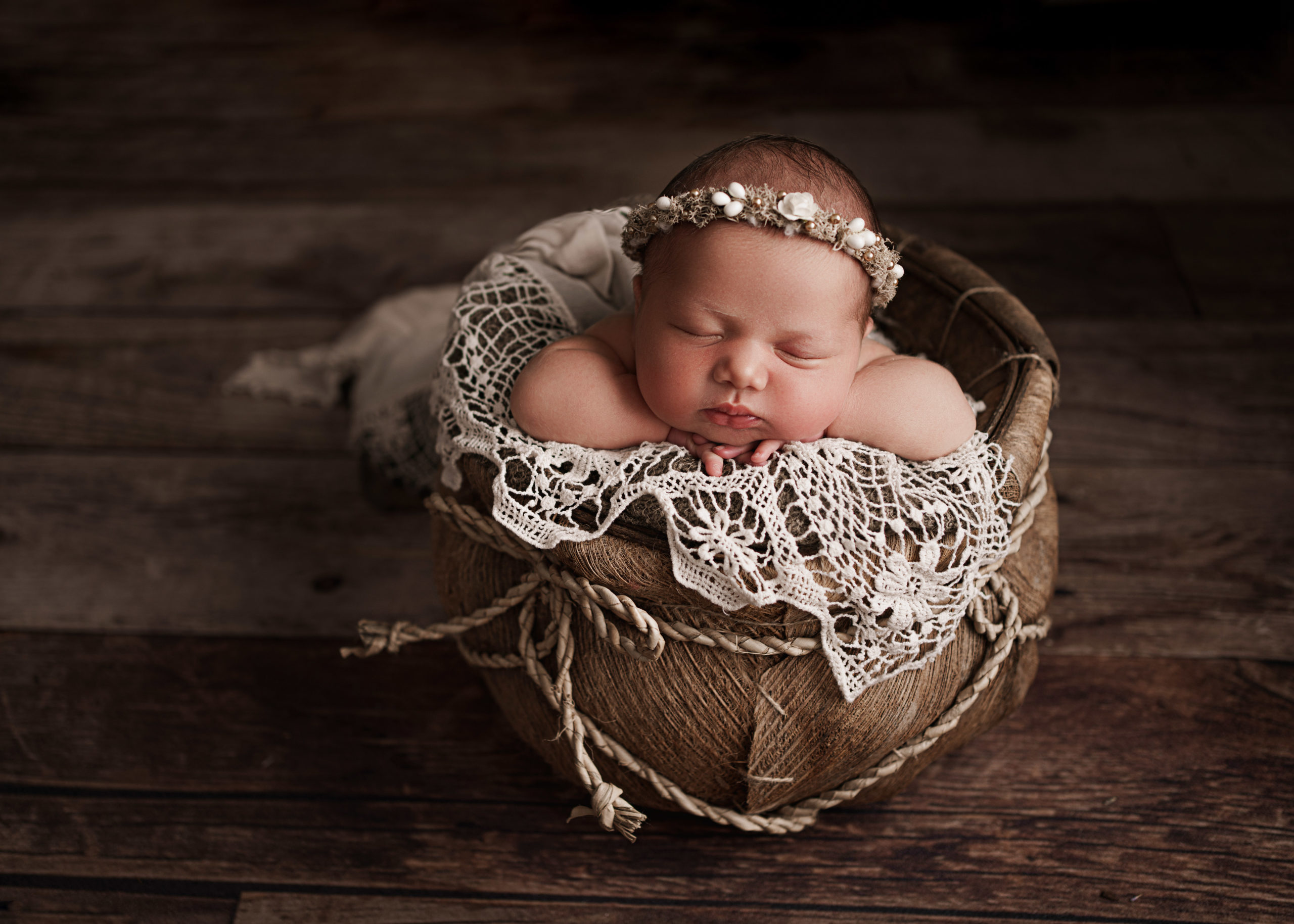 baby girl in a honey pot by Maddy-Rogers-Newborn-Training